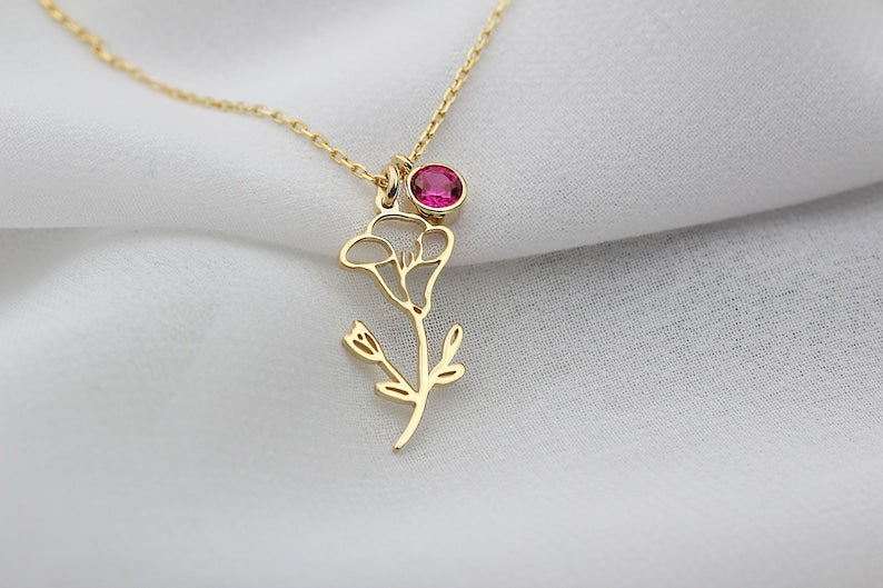 Birth Flower Necklace • Silver Birthstone Necklace • Custom Necklace • Custom Flower Necklace • Personalized Flower Necklace • Dainty