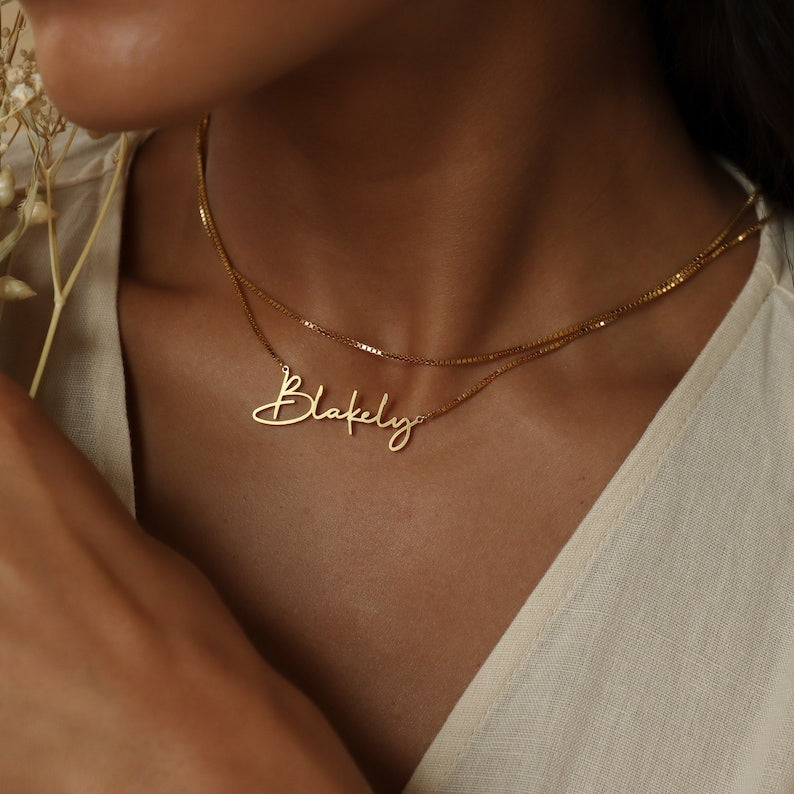 Personalized Name Necklace by CaitlynMinimalist，Gold Name Necklace with Box Chain，Perfect Gift for Her，Personalized Gift