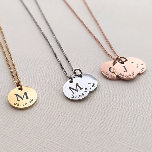 Initial and Date Necklace, Double Initial Disc Necklace, 2 Initial Necklace, Letter Necklace For Mum, Multiple Initials, New Mum Necklace