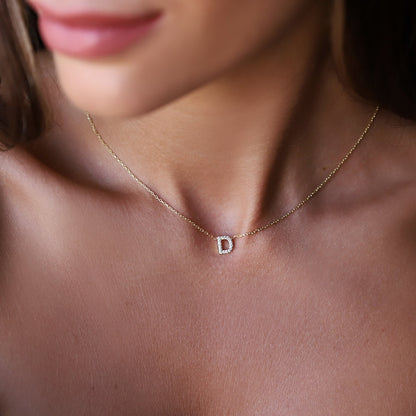 Custom Dainty Pave Letter Necklace with CZ Diamonds, Handmade Tiny Cute Initial Necklace • Personalized Minimal Jewelry