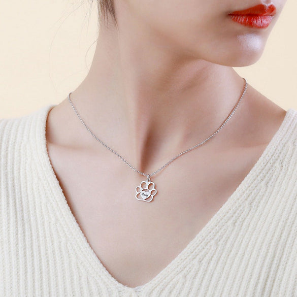 Personalized Pet Footprint Name Necklace, paw print necklace, dog paw necklace