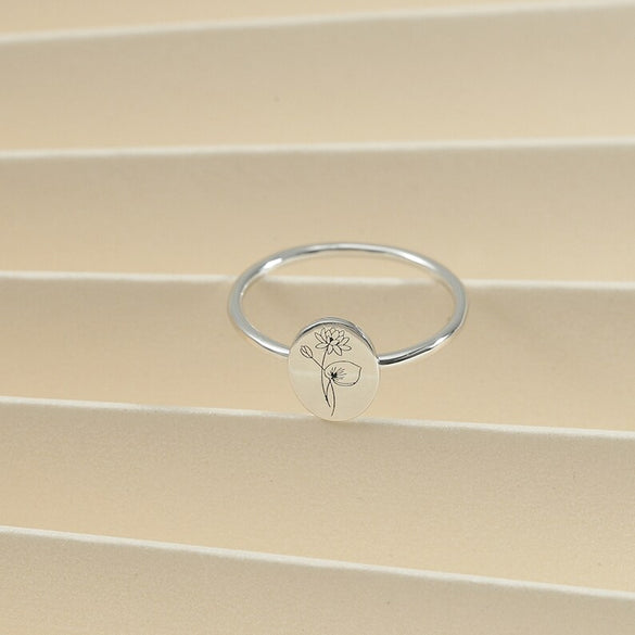 Personalized Birth Flower Ring, Floral Signet Ring, Christmas Gift for Her, Jewelry Gift for Women, Minimalist Birth Month Flower Ring