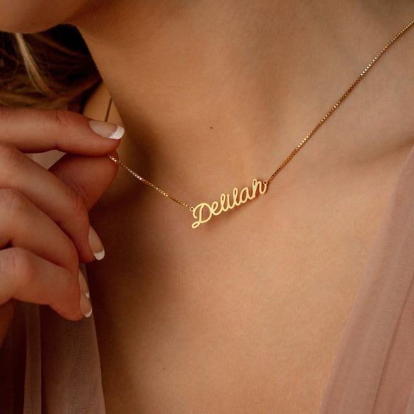Custom Name Necklace• Gold Nameplate Necklace with Box Chain • Best Friend Jewelry • Perfect Birthday Gift