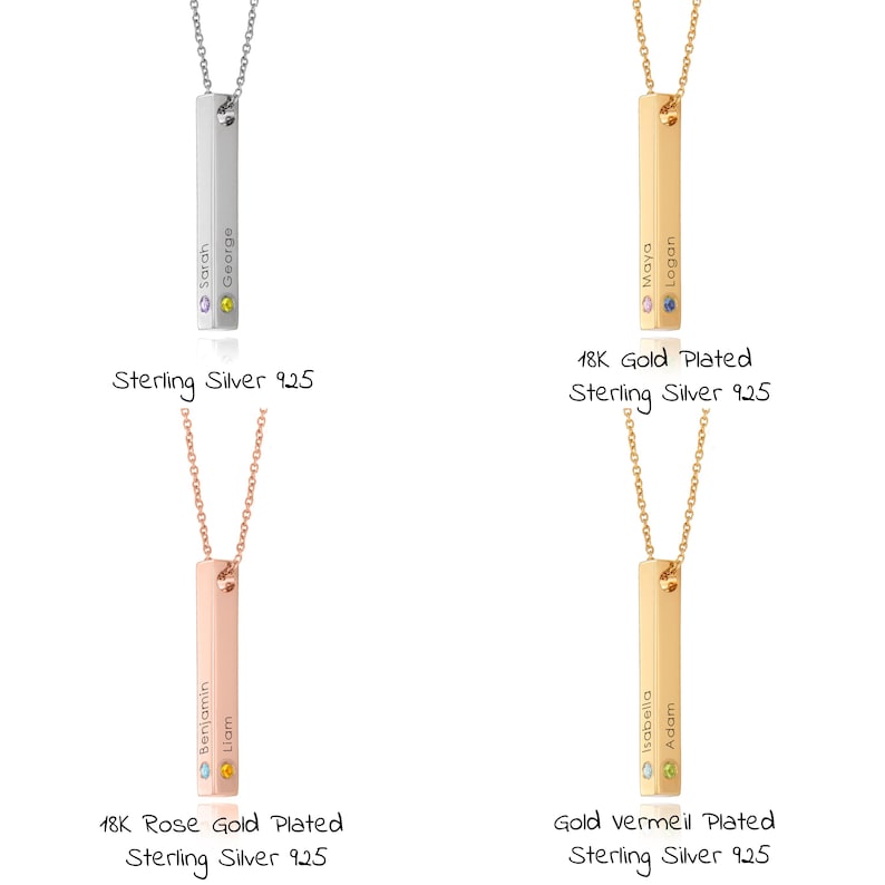 Vertical Bar Silver and Gold Birthstones Necklace Sample Display