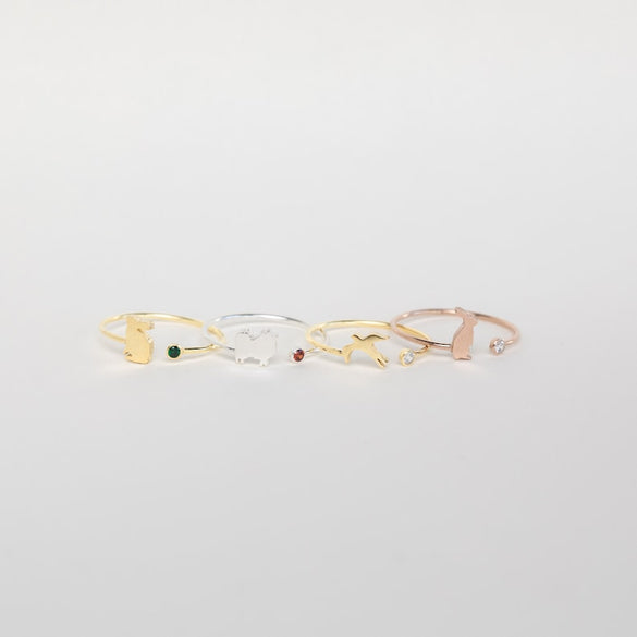 Duo Pet Birthstone Ring• Handmade Gemstone Jewelry • Dainty Animal Ring • Personalized Pet Lover Gift