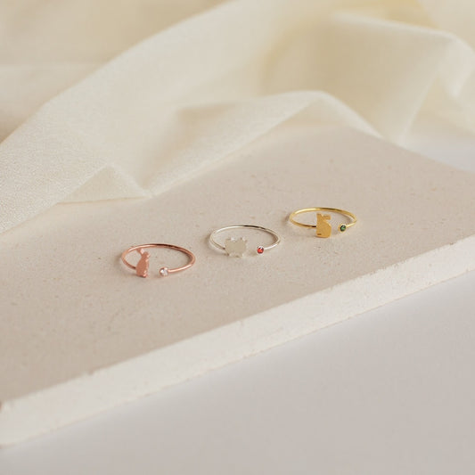 Duo Pet Birthstone Ring• Handmade Gemstone Jewelry • Dainty Animal Ring • Personalized Pet Lover Gift