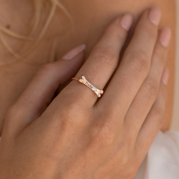 Custom Dog Bone Charm Ring by Caitlyn Minimalist • Engraved Pet Name Memorial Ring with Dainty Gemstone • Pet Lover Gift