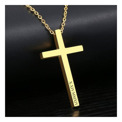 Personalized CROSS NECKLACE Men Mens Custom Engraved Silver Gold Boys Women Jewelry Pendant Necklaces Baptism Christian Bible Verse Gifts