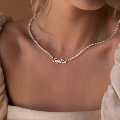 Personalized Pearl Name Necklace by Caitlyn Minimalist • Custom Dainty Choker Necklace • Minimalist Pearl Jewelry • Gift for Her • NM103F97