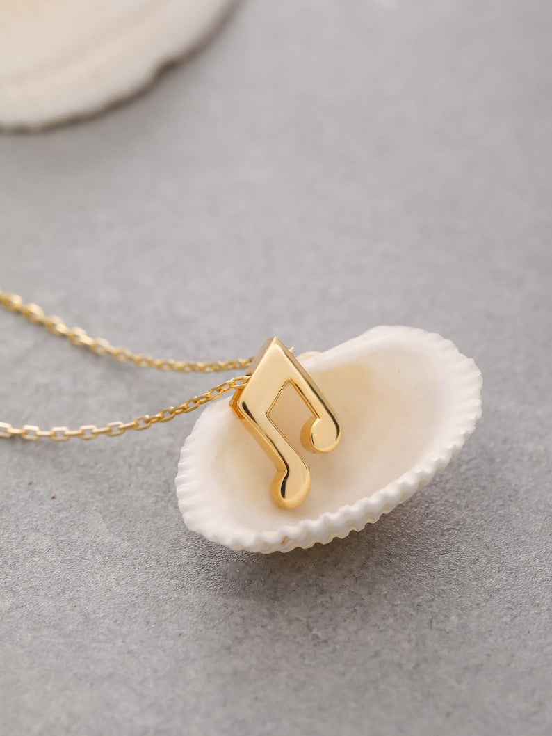 14k Solid Gold Music Note Charm Necklace, 925 Sterling Silver Music Note Pendant for Musicians, Minimalist Necklace, Musical Note Necklace