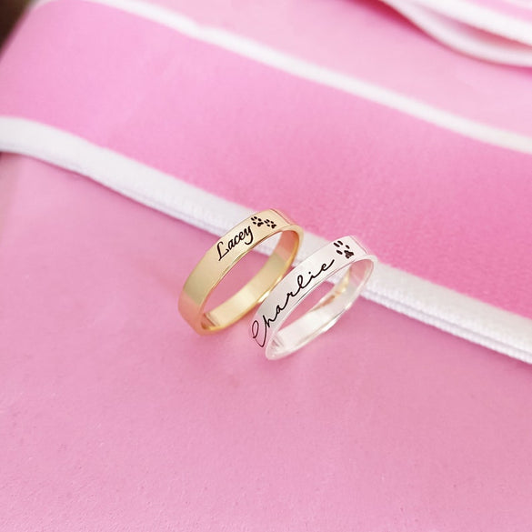 Actual Pet Paw Print Ring,Custom Pet Ring,Pet Name Ring,Pet Memorial Gifts,Cat Paw Dog Paw Ring,Pet Jewelry,Gifts for Her