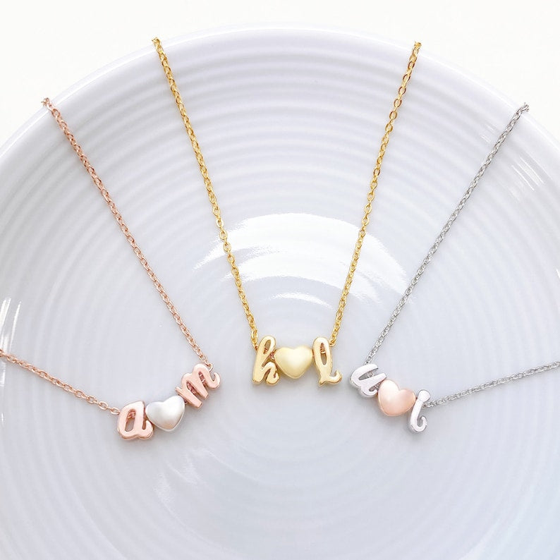 Early Spring Day Sale • Initial Necklace • TINY and Dainty • LOWER CASE Initials • Heart • Everyday Gift, Birthday, for Mothers, Love Gift