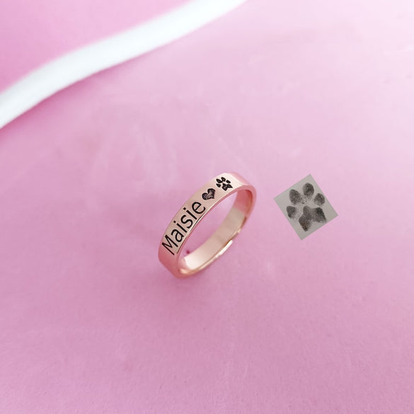 Actual Pet Paw Print Ring,Custom Pet Ring,Pet Name Ring,Pet Memorial Gifts,Cat Paw Dog Paw Ring,Pet Jewelry,Gifts for Her