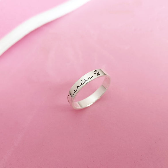 Actual Pet Paw Print Ring,Custom Pet Ring,Pet Name Ring,Pet Memorial Gifts,Cat Paw Dog Paw Ring,Pet Jewelry,Gifts for Her