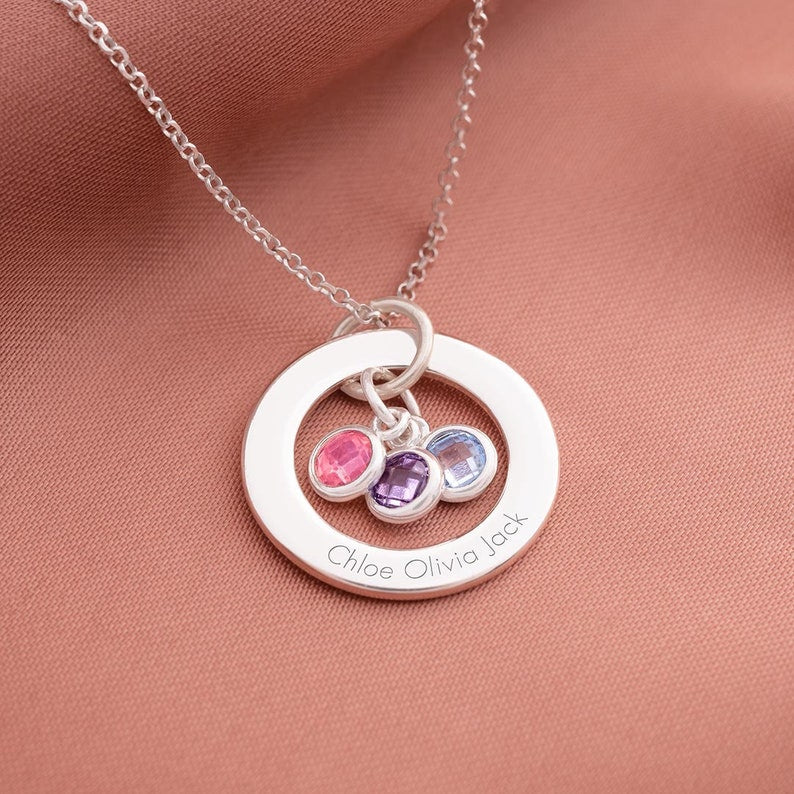 Family Eternal Ring and Birthstone Personalised Necklace