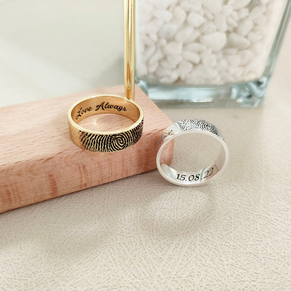 Personalized Actual Fingerprint Ring,Custom Handwriting Ring,Fingerprint Jewelry,Wedding Bands,Eternity Ring,Engagement Ring,Couple Rings