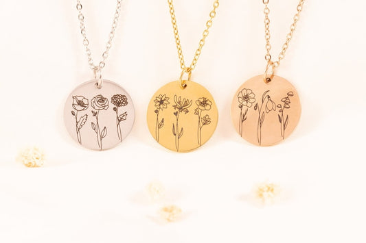 Personalized Combined Birth Month Flower Bouquet Necklace