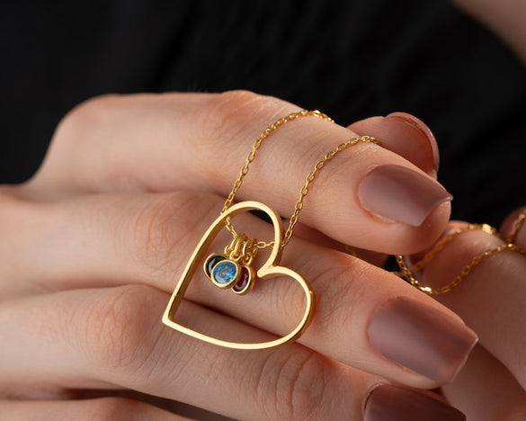 Silver Heart Birthstone Necklace, Family Birthstone Necklace Pendant, Heart Necklace with birthstones, Mother Necklace, Christmas Mom Gift