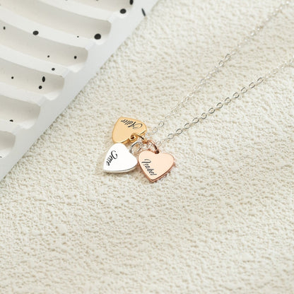 Engraved Hearts Name Necklace, Personalized Mom Necklace with Kids Names, Family Pendant Necklace, Mother's Day Gift for Mom Wife Grandma