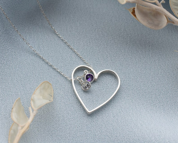 Silver Heart Birthstone Necklace, Family Birthstone Necklace Pendant, Heart Necklace with birthstones, Mother Necklace, Christmas Mom Gift