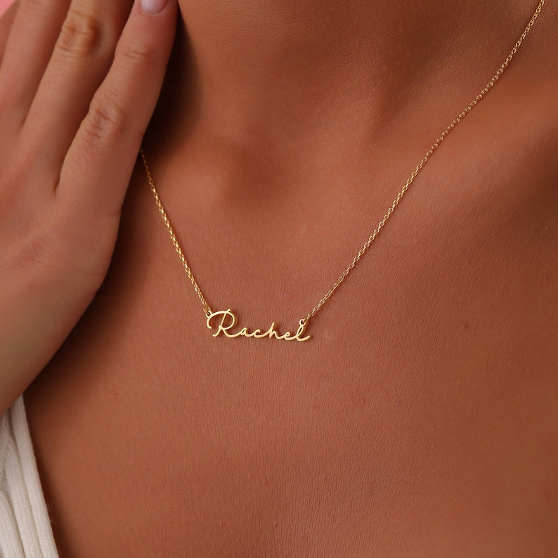 Name Necklace Gold, Nameplate Necklace 14k Solid Gold, Custom Name Jewelry, Gold Filled Name, Mama Necklace, Personalized Name Jewelry