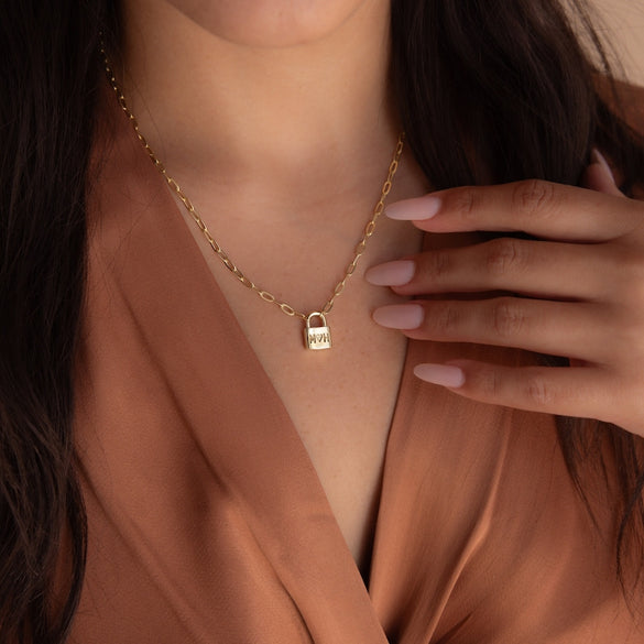 Custom Initial Padlock Necklace • Initial Jewelry with Paperclip Chain • Personalized Anniversary Gift