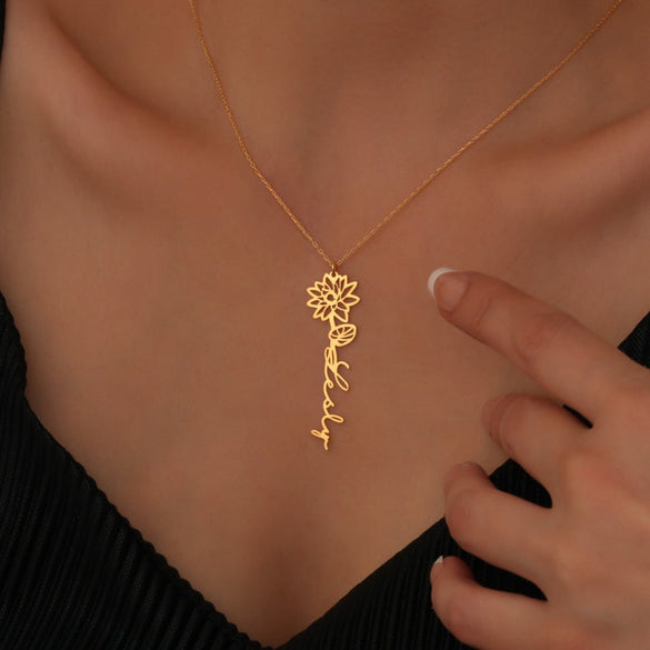 Personalized Birth Flower Custom Name Necklace Gifts for Woman Minimalist Name Necklace gifts handmade Jewelry, Christmas Gifts for kids