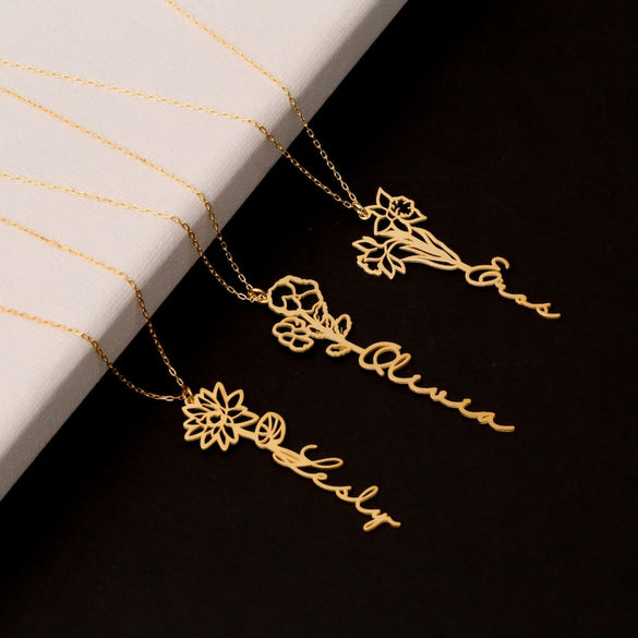 Personalized Birth Flower Custom Name Necklace Gifts for Woman Minimalist Name Necklace gifts handmade Jewelry, Christmas Gifts for kids