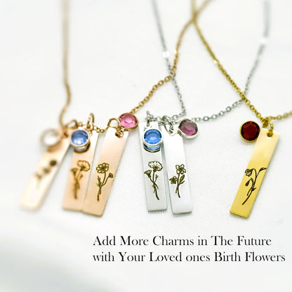 Unique Birth Flower and Birthstone Necklace Christmas Gift For Her Mom Necklace - Floral and Stone Jewelry - Add on More Charms Later