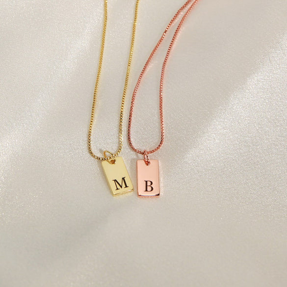 Custom Initial Necklace,Dainty Initial Tag Necklace,Gold Bar Tag Necklace,Engraved Letter Pendant Necklace,Bridesmaid Gift,Gift For Mom