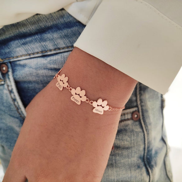Paw Print Name Bracelet,Personaliz Dog Paw Bracelet,Custom Pet Memorial Gift,Engraved Name Bracelet,Pet Bracelet,Christma Gift,Pet Loss Gift