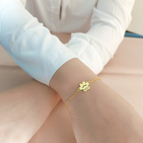 Paw Print Name Bracelet,Personaliz Dog Paw Bracelet,Custom Pet Memorial Gift,Engraved Name Bracelet,Pet Bracelet,Christma Gift,Pet Loss Gift