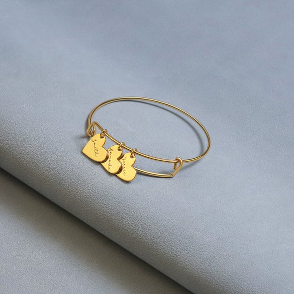 Custom Bangle Bracelet With Heart, Engraved Heart Bracelet, Personalized Name Bracelet, Mother Bracelet with Kids Name, Minimalist Jewellery