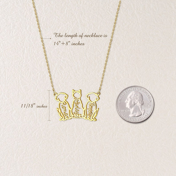 Cat Name Silhouette Necklace - Custom Pet Name Necklace - 3 Dog Necklace with Name - Cat Dog Silhouette Necklace - Pet Lovers Christmas Gift