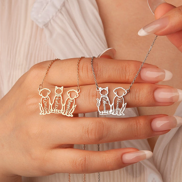 Cat Name Silhouette Necklace - Custom Pet Name Necklace - 3 Dog Necklace with Name - Cat Dog Silhouette Necklace - Pet Lovers Christmas Gift
