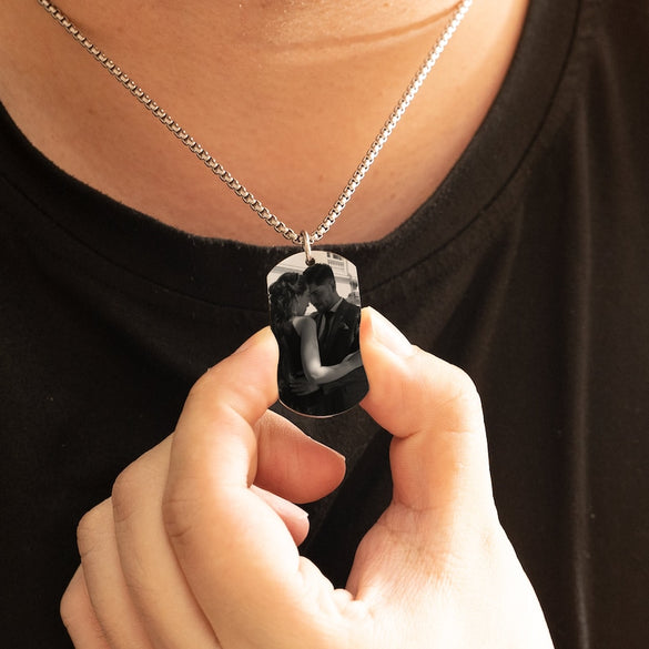 Customized Picture Necklace,Engraved Real Photo Necklace with Text,Portrait Necklace,Anniversary Gifts for Husband,Boyfriend Gift,Men's Gift