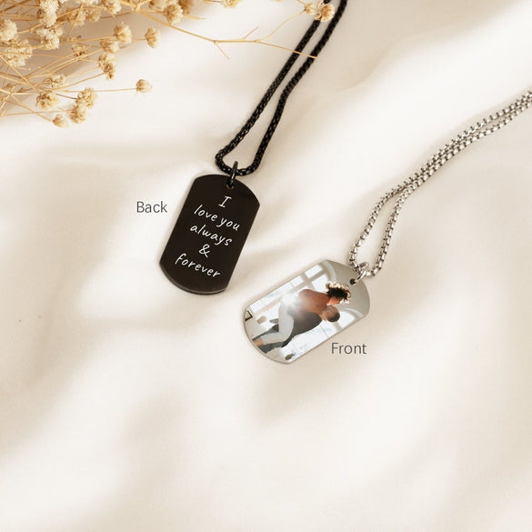 Customized Picture Necklace,Engraved Real Photo Necklace with Text,Portrait Necklace,Anniversary Gifts for Husband,Boyfriend Gift,Men's Gift