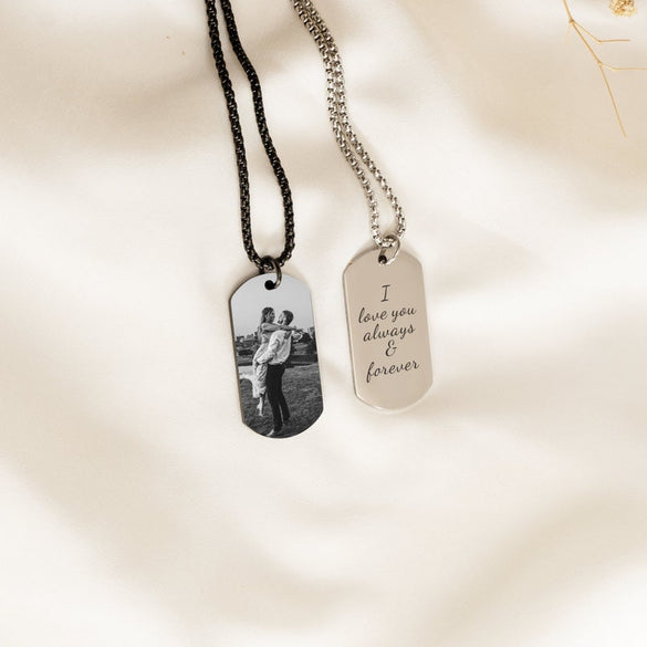 Customized Picture Necklace,Engraved Real Photo Necklace with Text,Portrait Necklace,Anniversary Gifts for Husband,Boyfriend Gift,Men's Gift