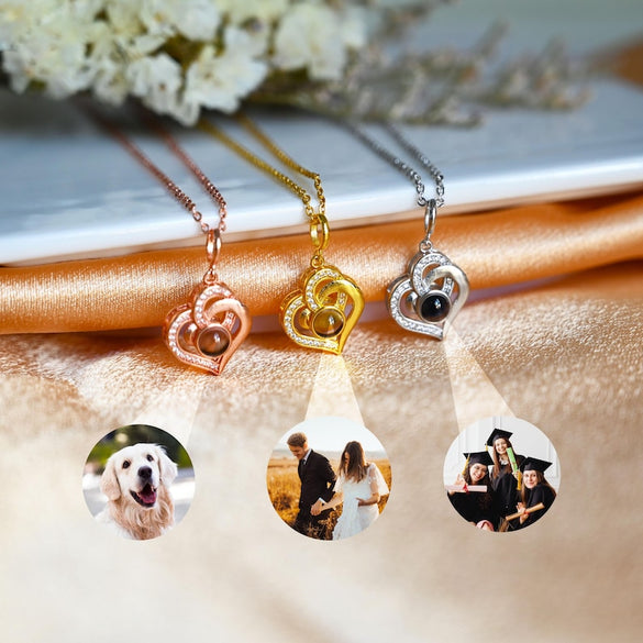 Custom Heart Projection Photo Necklace,Couple Photo Necklace,Wedding Gift,Best Friend Gift for her,Birthday Gift,Pet Memorial Picture Gift
