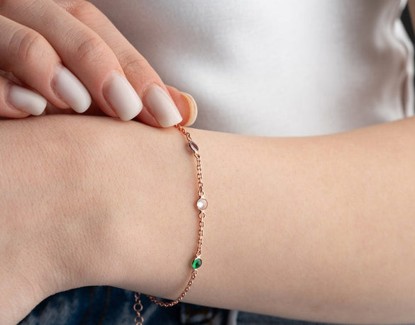 Personalized Bracelet with Birthstone Jewelry Silver Family Bracelet with Birthstones Gift for Girlfriend Valentine's Day Gift