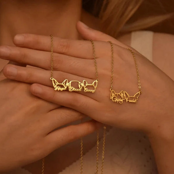 Multiple Dog Necklace, Dog Head Name Necklace, Dog Ear Necklace, Personalized Dog Name Necklace, Custom Pet Jewelry, Pet Memorial Gift