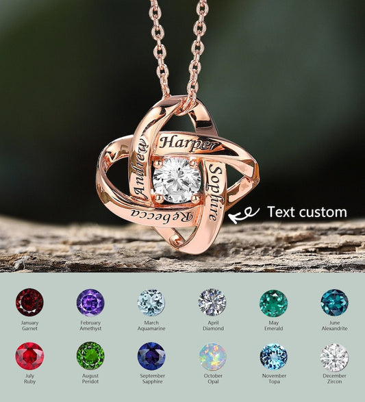 Rose Gold Sterling Silver Astronomical Necklace Galaxy CZ Pendant Love Knot Family Necklace Engraved Birthstone Necklace Gift for Mother