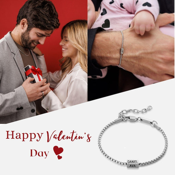 Silver Engraved Bracelet for Men,Valentine’s Day Bracelet for Him,Custom Jewelry for Men,Romantic Valentine’s Day Gift,Valentines Jewelry
