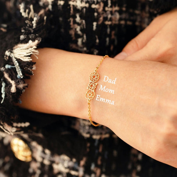Personalized Birth Flower Bracelets, Family Birth Flower Bouquet Bracelet, Personalized Jewelry, Birth flower Family Gift, Mothers Day Gifts