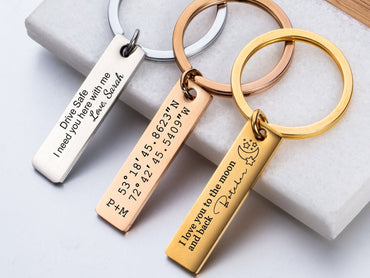 Personalized Stainless Steel Keychain Custom Bar Keychain Engraved Metal Rectangle Keychain for Woman Men Drive Safe Keychain