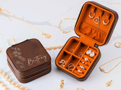 Travel Jewelry Box, Valentines Day Gifts for Her, Bridesmaid Gifts, Engraved Jewelry Case, Birthday Gifts for Women, Jewelry Organizer