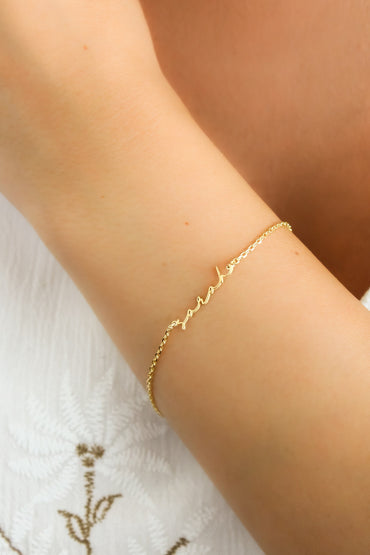 14K Gold Name Bracelet,Personalized Name Bracelet,Dainty Layering Bracelet,Custom Name Jewelry,Gift for Mom,LVK04
