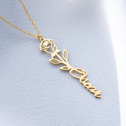 Mothers Day Gift-Christmas Gift for Mom - Personalized Dainty Name Necklace with Birth Flower - Custom Gold Name Jewelry for Women