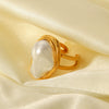 Imitation Baroque Pearl Ring Titanium Steel Electroplating Geometric Open Ring For Women