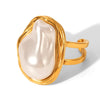 Imitation Baroque Pearl Ring Titanium Steel Electroplating Geometric Open Ring For Women